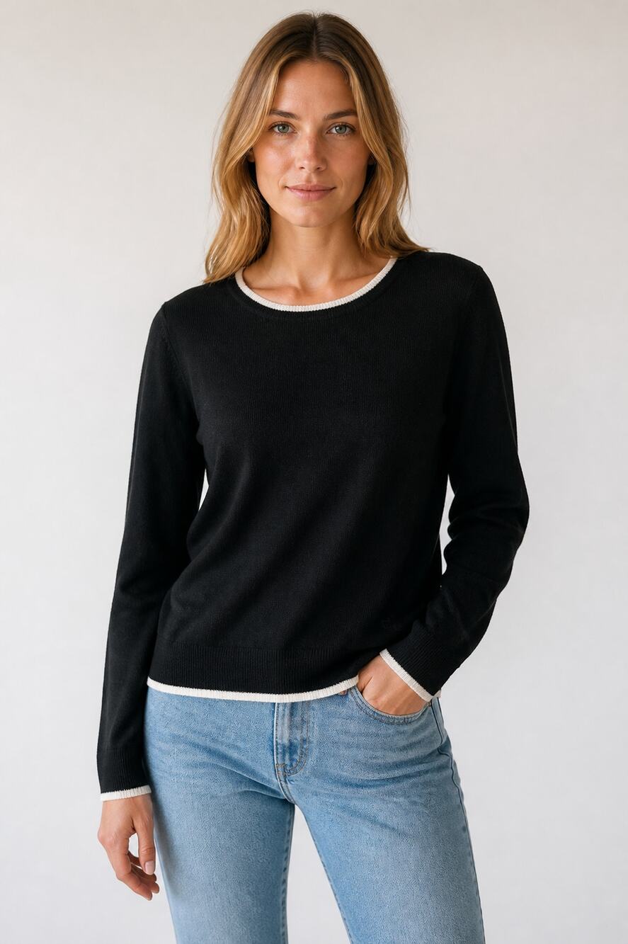 Calvin Klein Women's Black Contrast Trim Crewneck Sweater Size M NWT